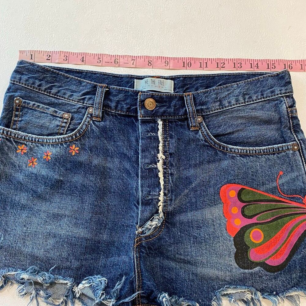 Free People We The Free Fields of Sun Butterfly Denim Shorts Size 29 Boho - Picture 7 of 10